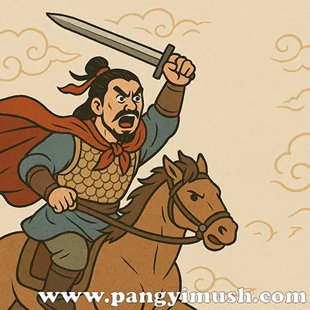 말 위에서 검을 들고 돌진하는 전사 일러스트 – 기고만장 관련 고사 이미지를 표현