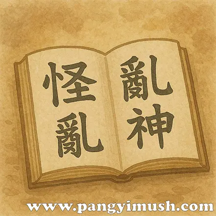 괴력난신 한자가 적힌 고서가 펼쳐져 있는 전통 일러스트 이미지