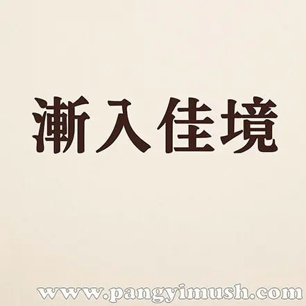 점입가경을 한자로 적은 이미지, '漸入佳境'이라는 사자성어가 중앙에 배치되어 있음