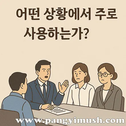 회의실에서 네 사람이 토론하는 장면을 그린 일러스트로, 탁상공론이 사용되는 상황을 설명하는 이미지