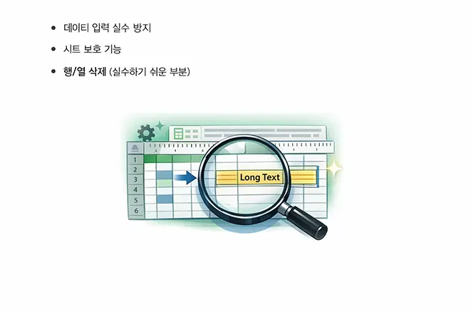 엑셀에서 자동 너비 맞춤 기능을 통해 긴 텍스트에 맞게 열 너비가 조절되는 모습을 보여주는 이미지