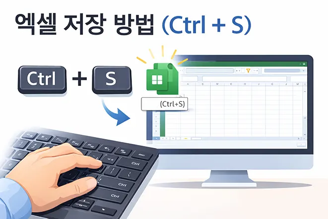 엑셀에서 Ctrl S 단축키를 눌러 파일을 저장하는 방법을 설명하는 이미지