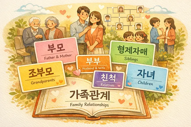 부모 자녀 형제자매 등 가족관계 용어를 한눈에 정리한 이미지