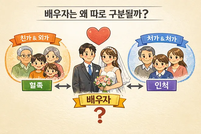 배우자와 혈족 인척 관계 차이를 설명하는 가족관계 이미지