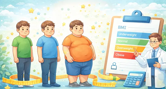저체중 정상 과체중 비만을 BMI 기준으로 설명하는 이미지와 의사가 BMI 표를 설명하는 모습