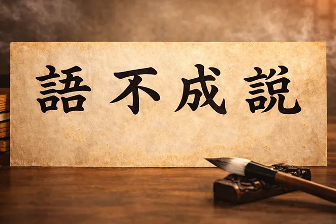 어불성설 한자 語不成說이 적힌 서예 이미지로 말이 성립되지 않는다는 의미를 표현