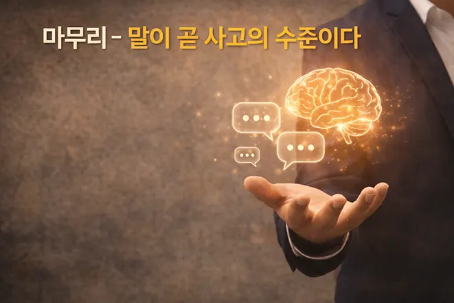 말이 곧 사고의 수준이라는 메시지를 표현한 어불성설 마무리 이미지