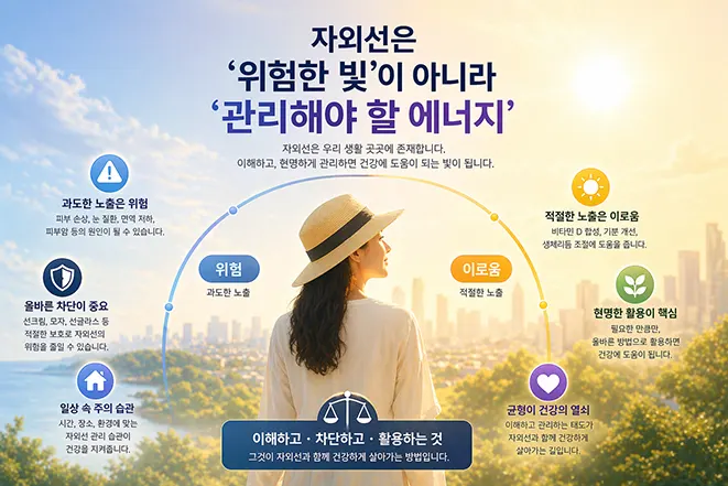 자외선은 위험한 빛이 아니라 관리해야 할 에너지라는 메시지를 전달하는 이미지