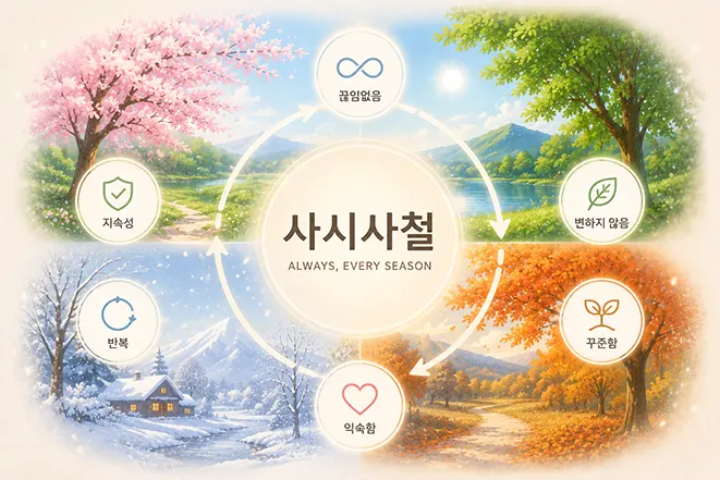 사시사철이라는 표현이 주는 지속성과 반복의 느낌을 표현한 사계절 이미지