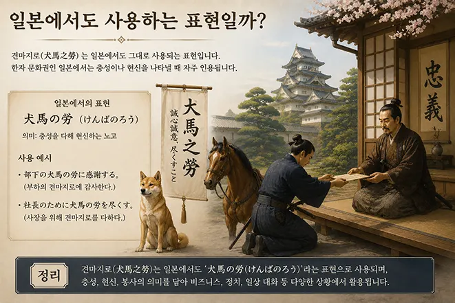 일본에서도 사용되는 견마지로 표현과 충성 문화를 설명하는 일본풍 이미지