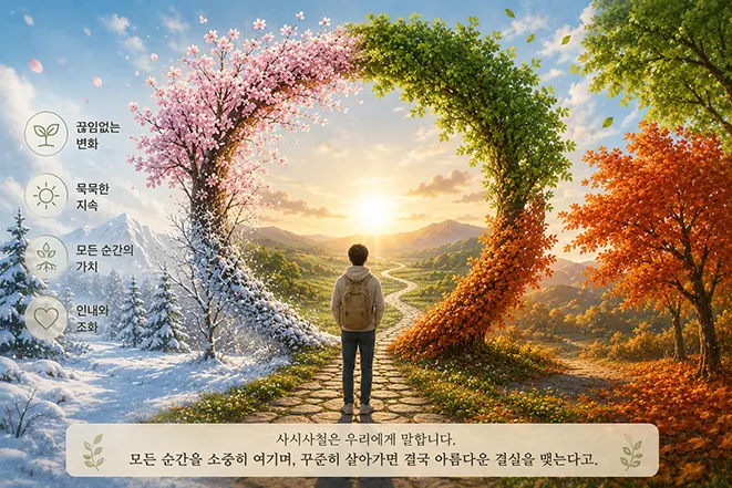 사시사철이라는 표현이 주는 꾸준함과 인생의 교훈을 표현한 사계절 이미지
