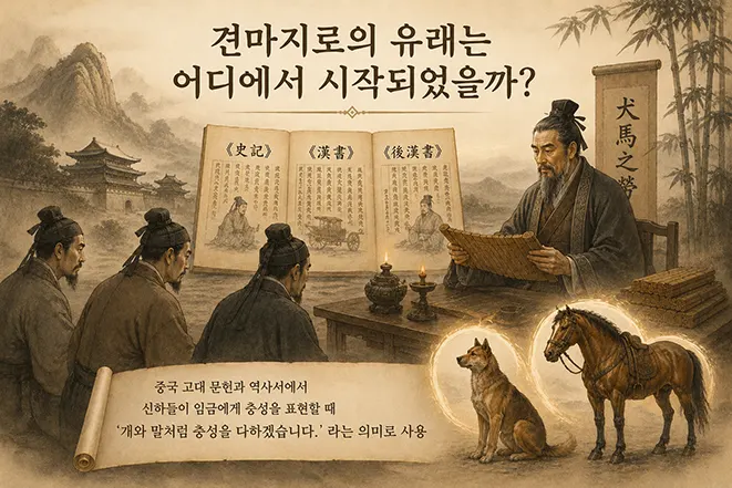 견마지로의 유래와 중국 고대 문헌 속 충성 표현을 설명하는 동양풍 이미지
