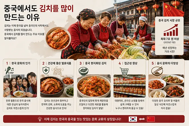 중국에서 김치를 많이 생산하고 소비하는 이유를 설명하는 이미지