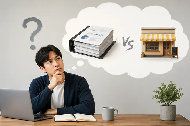 사업계획서와 실제 사업 시작 중 무엇이 더 중요한지 고민하는 창업 준비 이미지