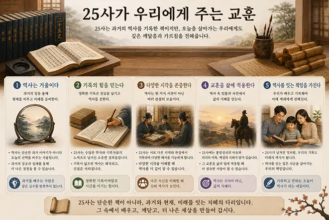 25사가 오늘날 우리에게 전하는 역사의 교훈과 삶의 지혜를 설명하는 인포그래픽