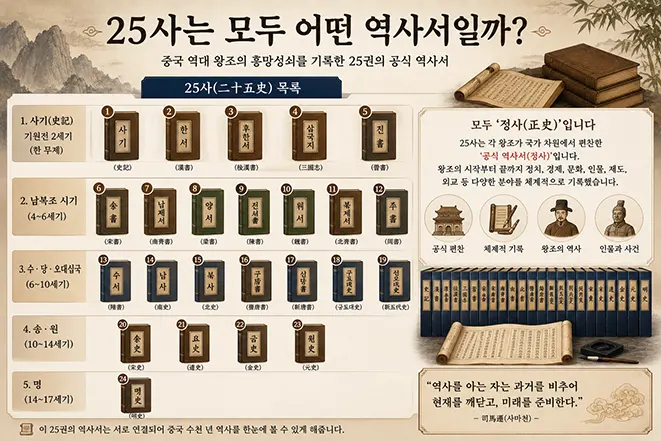 중국 25사의 전체 목록과 시대별 공식 역사서를 정리한 인포그래픽