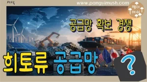 희토류 공급망 확보 경쟁을 주제로 미국, 유럽연합, 일본, 중국과 글로벌 물류, 항만, 희토류 광석을 표현한 썸네일 이미지