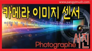 카메라 이미지 센서가 빛을 사진으로 바꾸는 원리를 소개하는 썸네일로, 카메라 렌즈와 이미지 센서에 빛이 들어오는 모습