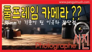 풀프레임 카메라란 무엇인가? 35mm 필름이 기준이 된 이유와 장단점을 소개하는 썸네일 이미지로, 필름 카메라와 디지털카메라가 함께 배치되어 있다.